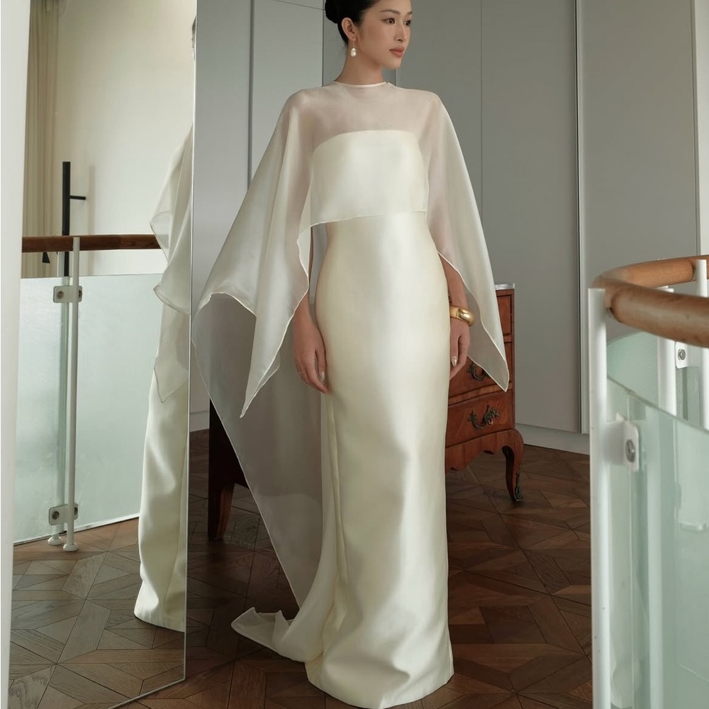 Elegant white Gown with Sheer Cape